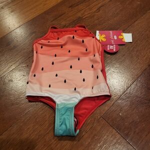 🌻 🍉 NWT Pink Platinum Watermelon One-Piece Swimsuit Size 24M